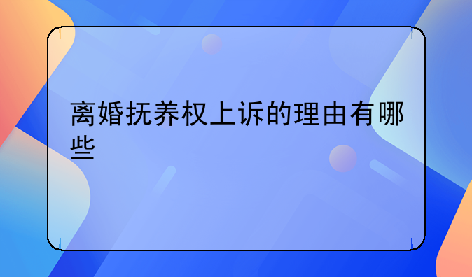 离婚抚养权上诉的理由有哪些