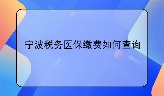 宁波税务医保缴费如何查询