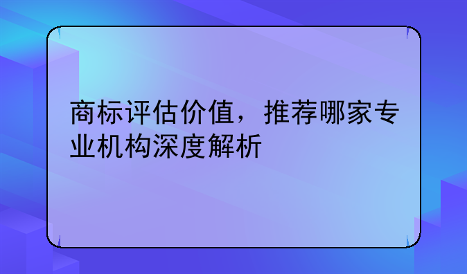 商标评估价值，推荐哪家专业机构深度解析