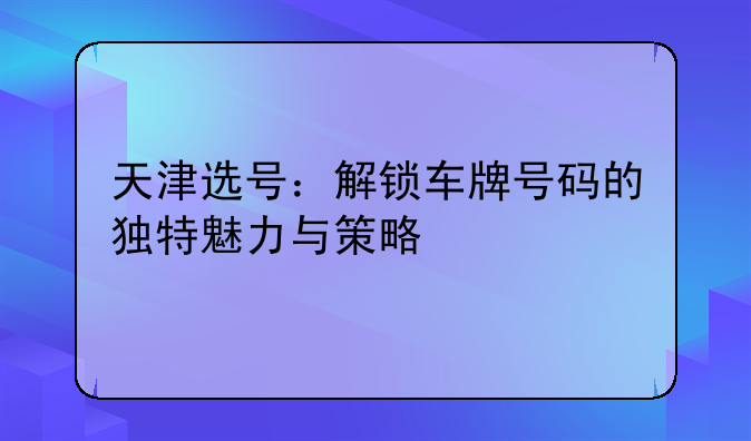 天津选号：解锁车牌号码的独特魅力与策略