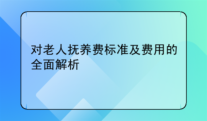对老人抚养费标准及费用的全面解析