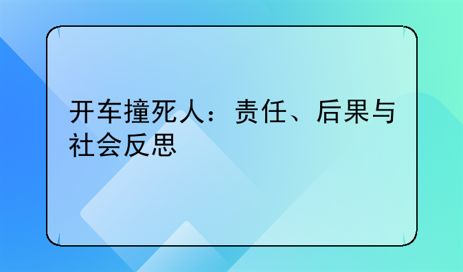 开车撞死人：责任、后果与社会反思