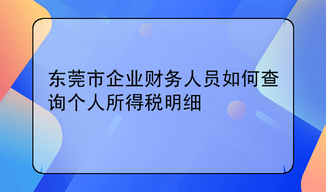 东莞市企业财务人员如何查询个人所得税明细