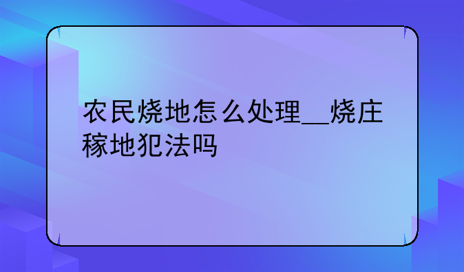 农民烧地怎么处理__烧庄稼地犯法吗